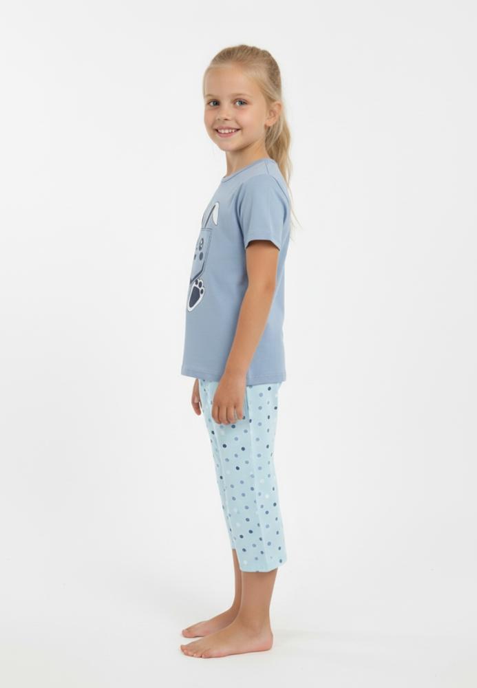 Pijama copii cu maneca scurta si pantaloni 3/4,culoare bleu, Engros